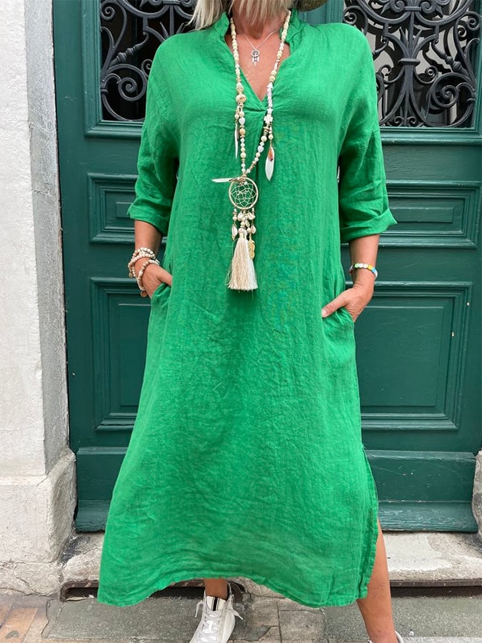 Women's Casual Elegant 3/4 Sleeve Cotton Dress