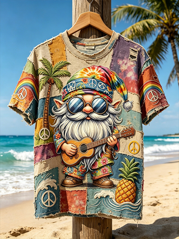 Men's Hippie Dwarfs Playing Guitar On Vacation Print T-Shirt