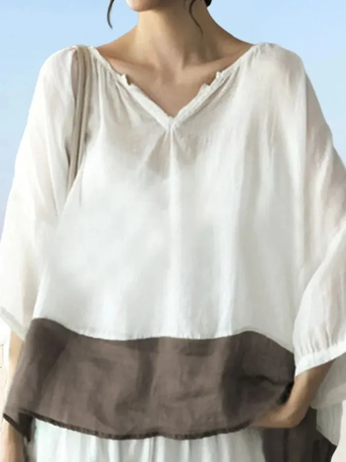Ladies Casual Colorblock Loose Shirt