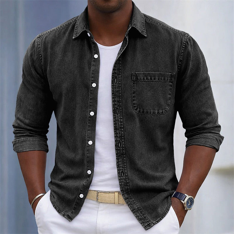 **Liberty Button-Up Shirt 100% Cotton** - Black 3XL