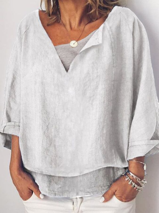 Women's V-Neck Long Sleeve Loose Casual Shirt