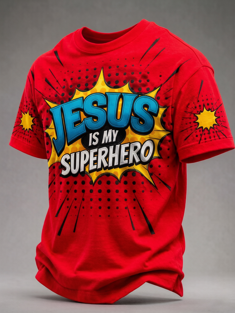 Men's Jesus is My Superhero Pop Art Print Casual T-Shirt
