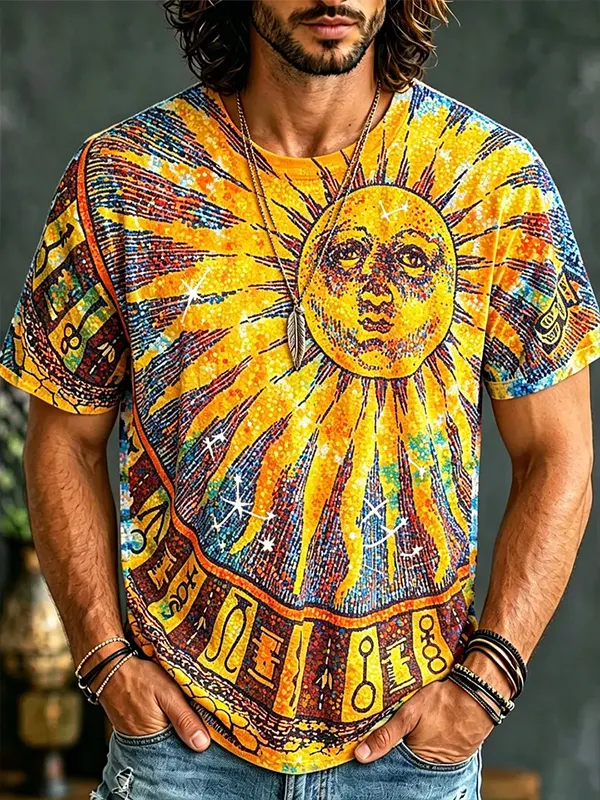 Men's Mysterious Hippie Sun Art Print Casual T-Shirt