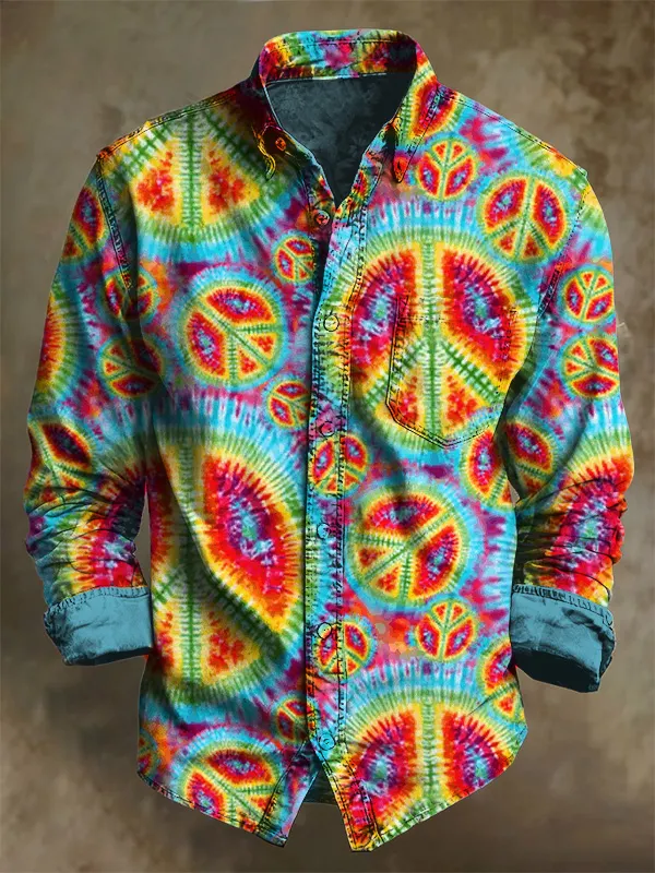 Men's Retro Fun Peace Hippie Art Print Long Sleeve Shirt