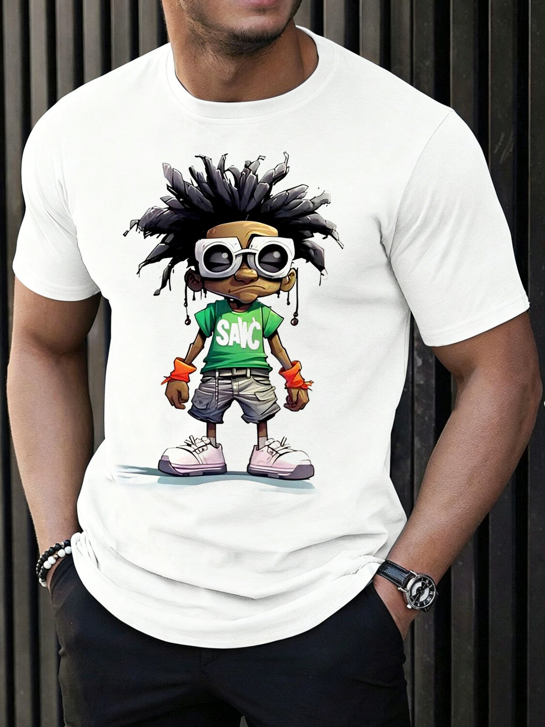 Men's Cartoon Hiphop Boy Print Cotton Casual T-Shirt