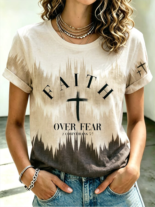 Women's Faith Over Fear Art Print Casual T-Shirt