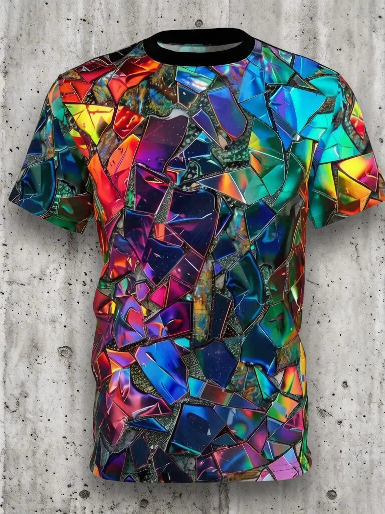 Men's Rainbow Colored Geometric Art Print T-Shirt