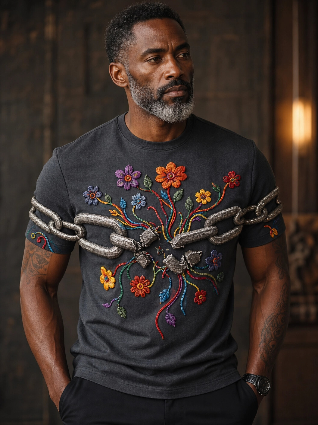 Men's Breaking Every Chain Flower Print Casual T-Shirt