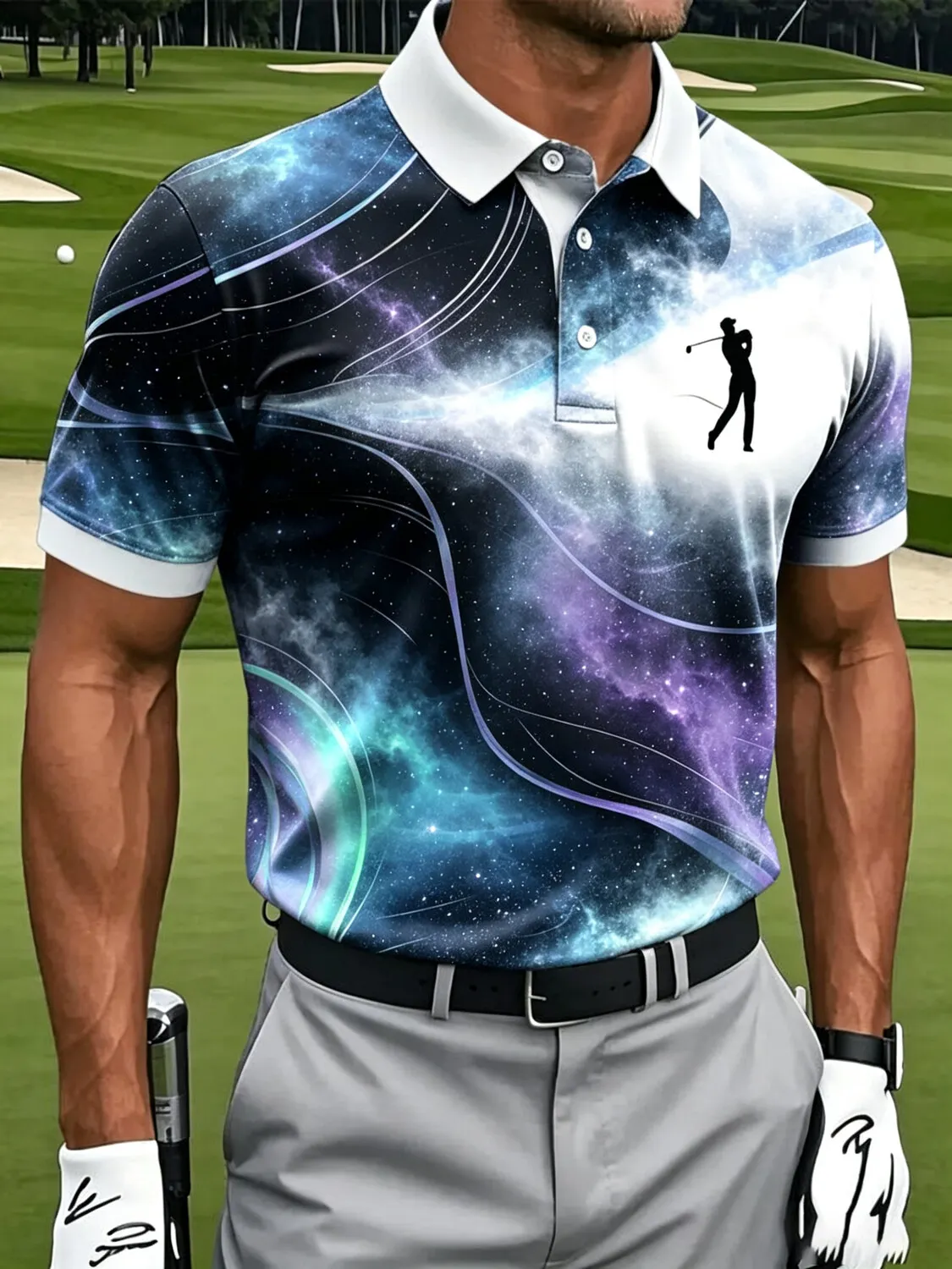 Men's Galaxy Gradient Golfer Graphic Art Print Polo Shirt
