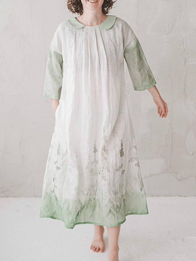 Women's Ombre Forest Print Linen Dress