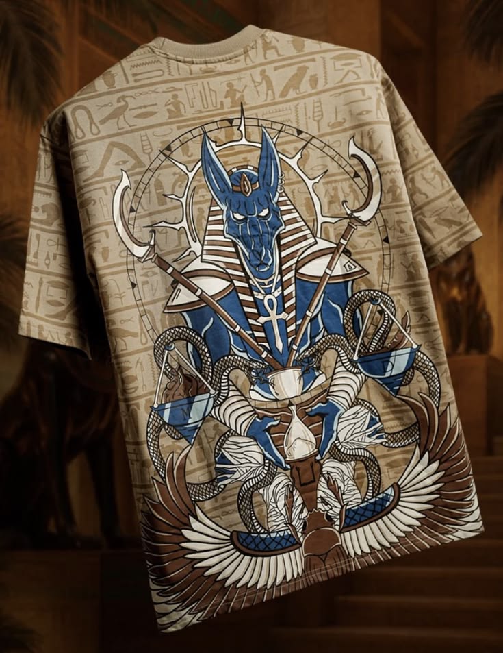 Men's Egyptian Anubis Pharaoh Totem Print T-Shirt