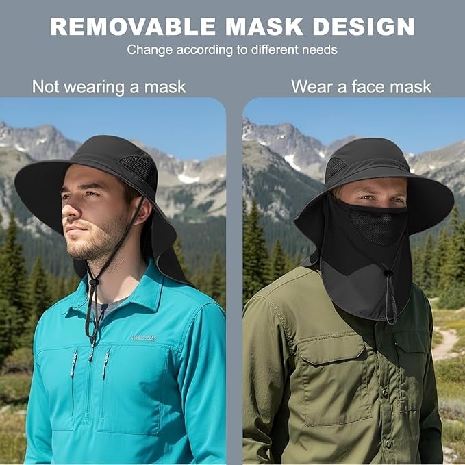 Wide Brim Sun Protection Hat with Removable Face&Neck Flap Cover for Men Women