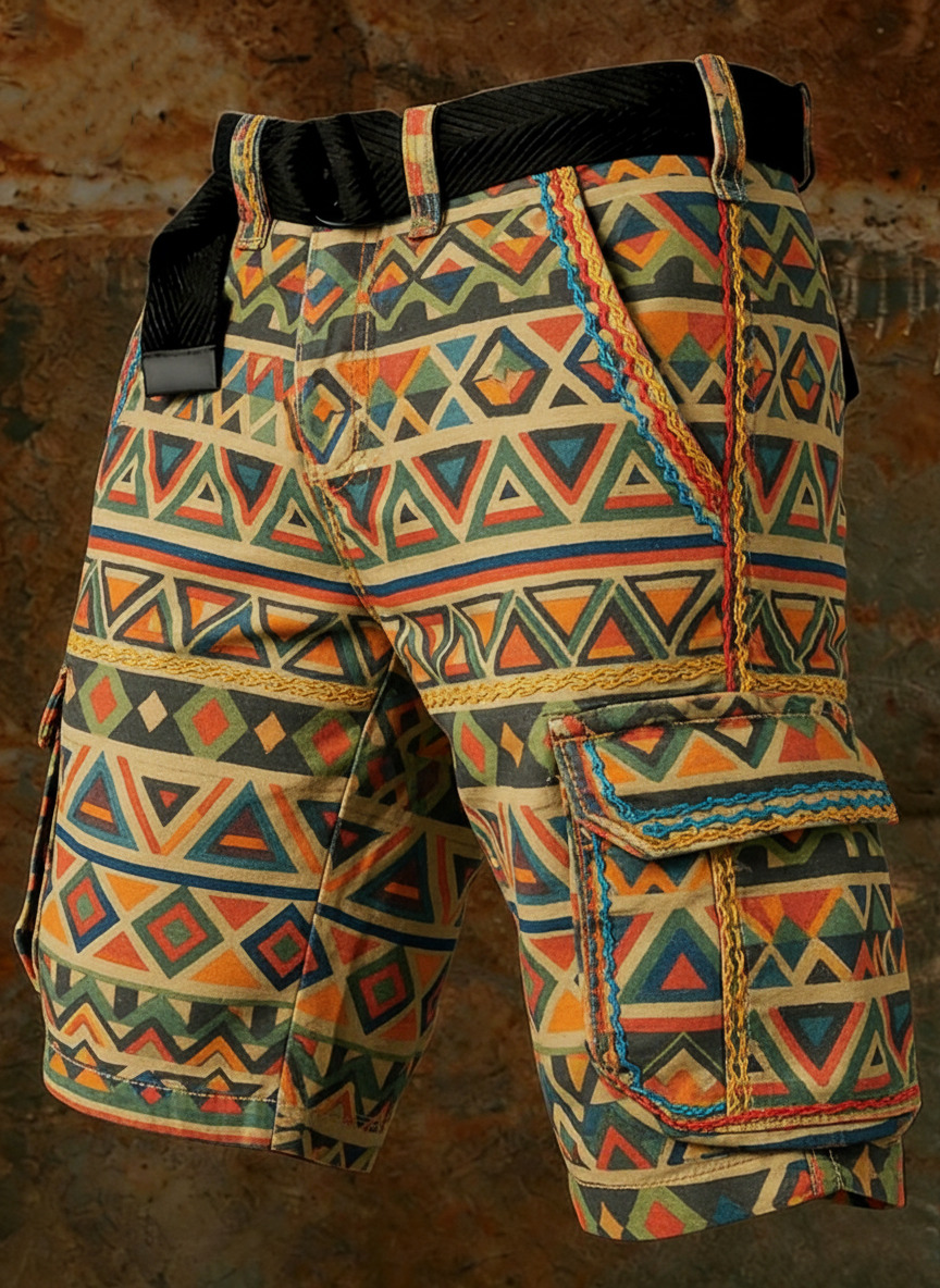 Men's Retro Geometric Western Style Print Cargo Shorts