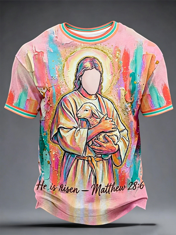Men's The Jesus Lamb Faith Oil Painting Art Print Casual T-Shirt