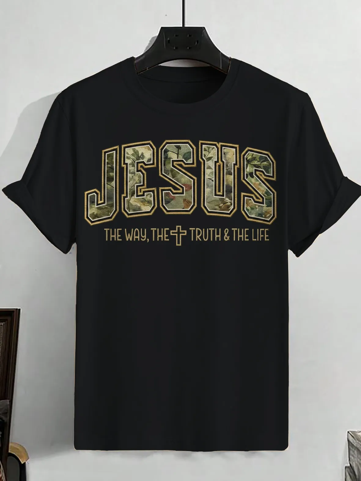 Men's Camouflage Jesus The Way The Truth The Life Print Cotton Casual T-Shirt
