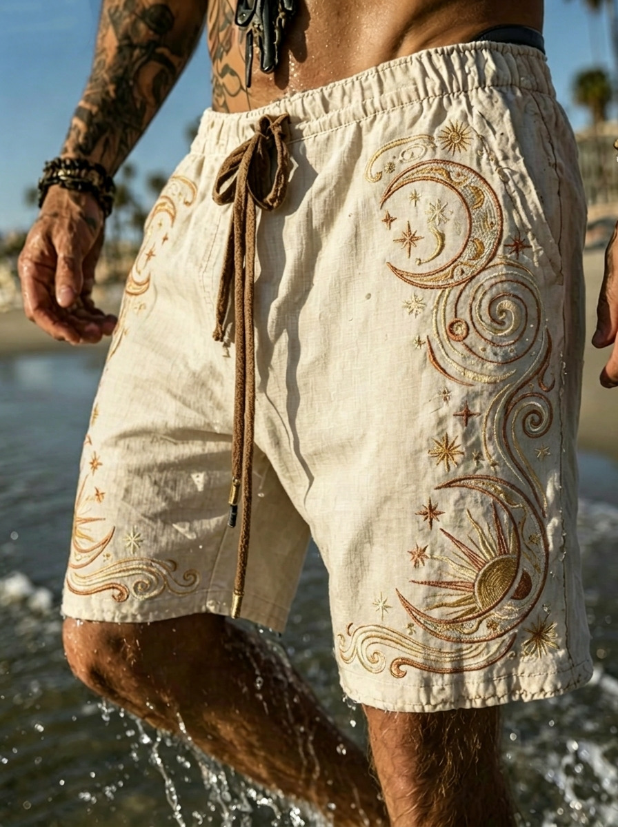 Men's Retro Moon Mysterious Art Print Casual Shorts