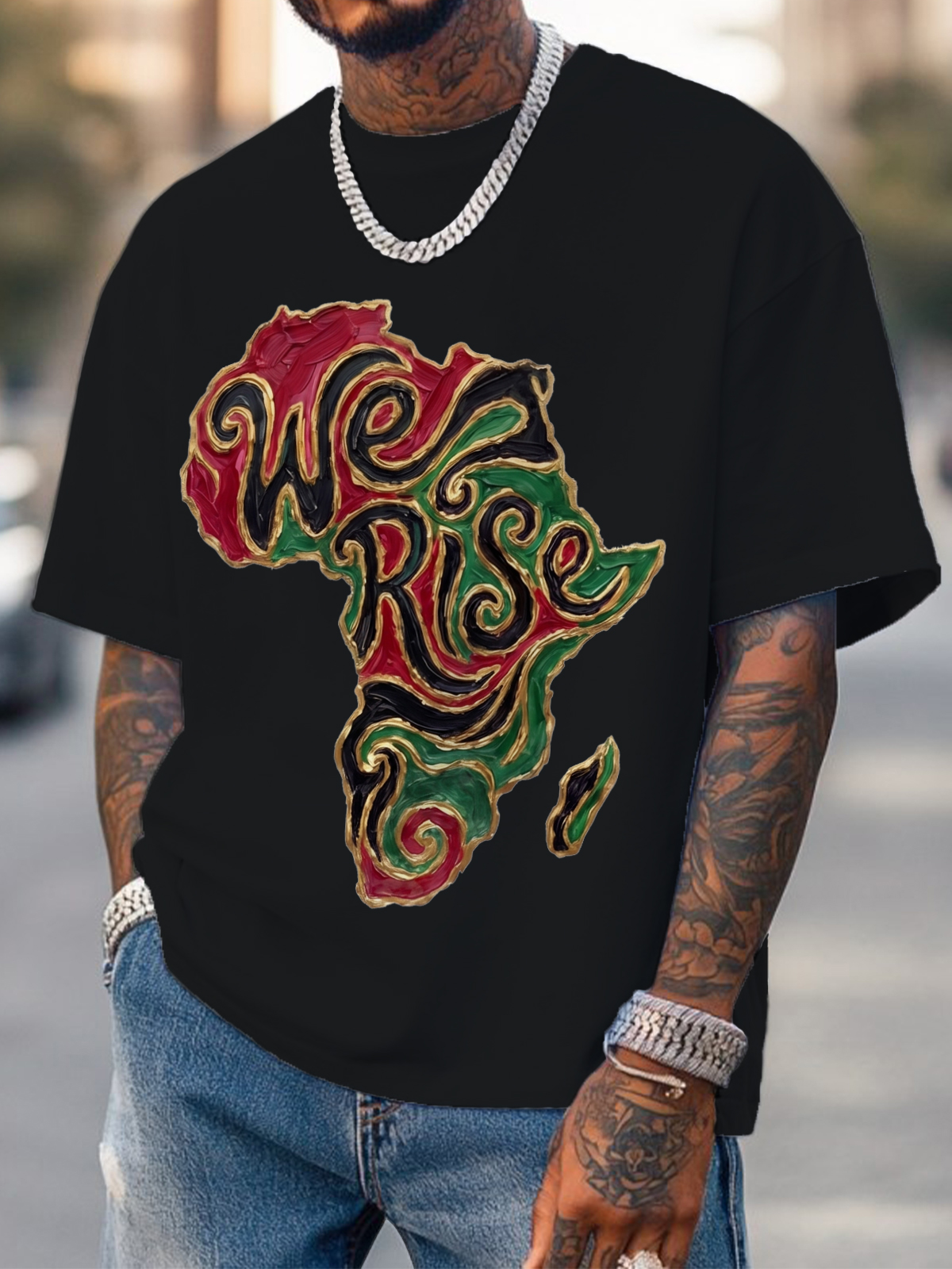 Men's We Rise Map Art Print Cotton Casual T-Shirt