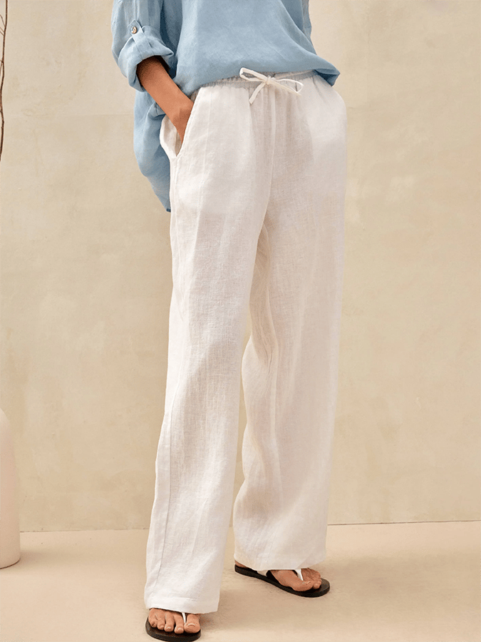 Women's Solid Color Pocket Patchwork Elastic Waist Casual Pants