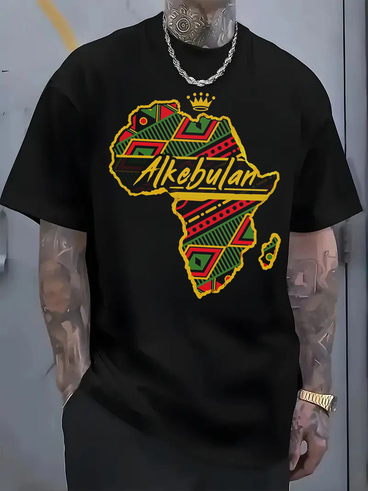 Men's Alkebulan Map Of Africa Art Print Cotton Casual T-Shirt