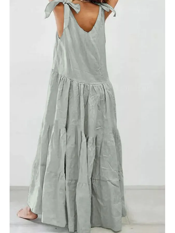 Women's Cotton Linen Solid Color Sleeveless Dress