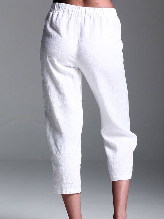 Women's Casual Cotton Linen Cropped Pants