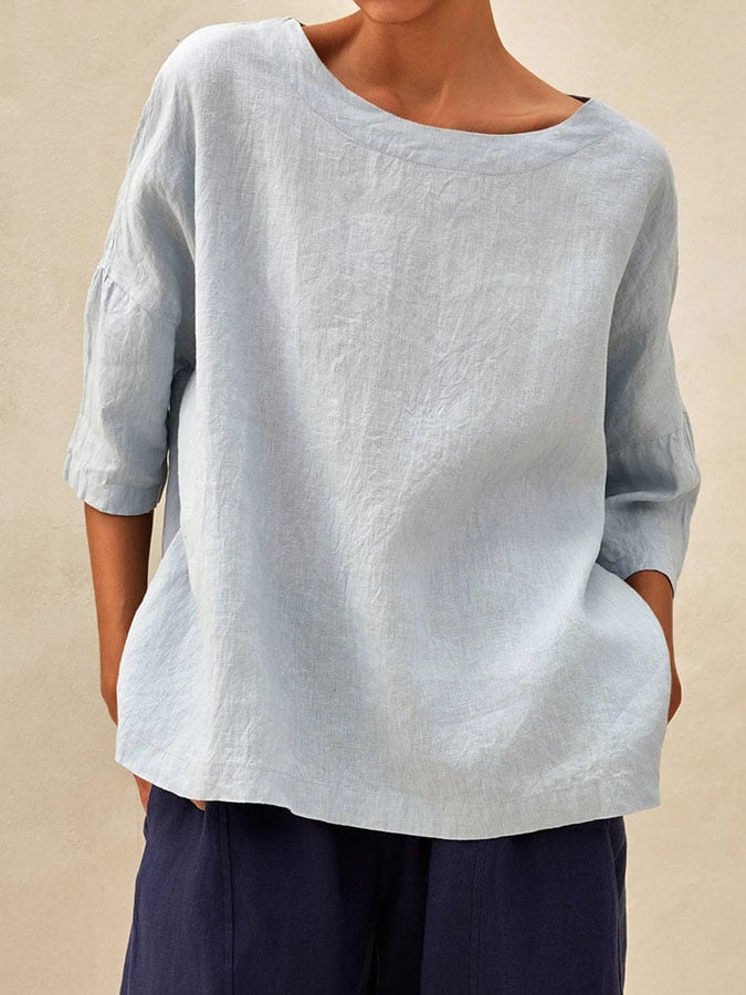 Women's solid color cotton and linen casual top