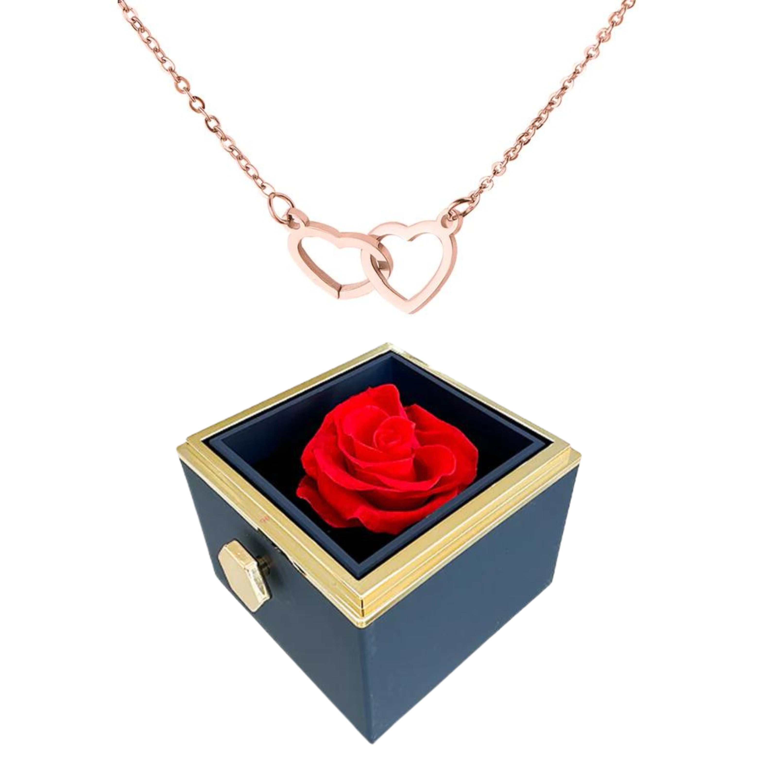 Pheromania ETERNALLY PRESERVED ROTATING ROSE BOX - W/ ENGRAVED HEART NECKLACE