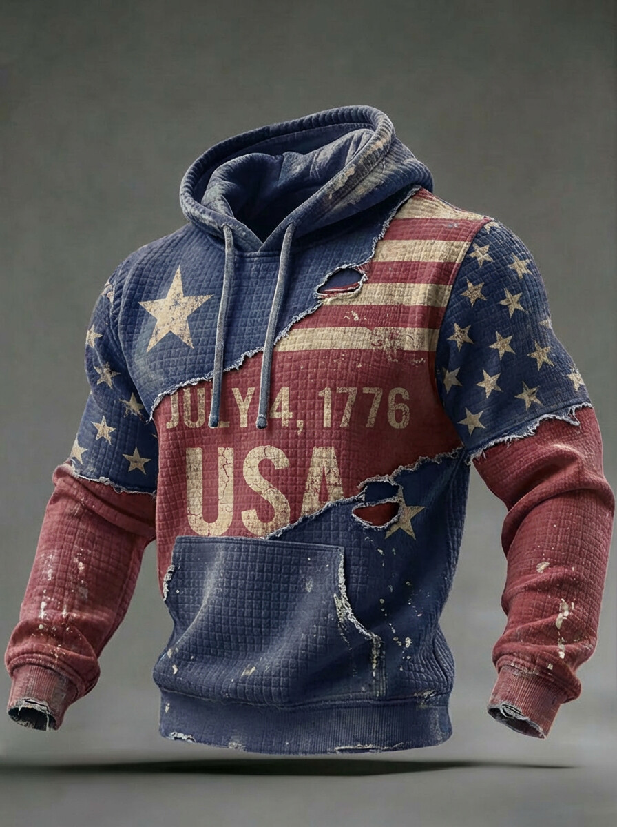 Men's July 4 1776 USA Flag Print Casual Hoodie