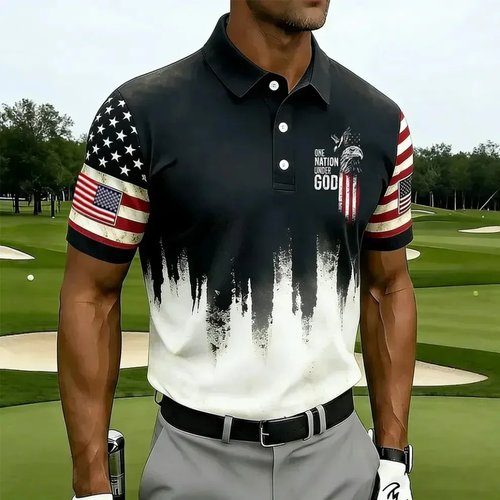 US 250th Anniversary Print Men's Golf Polo Shirt