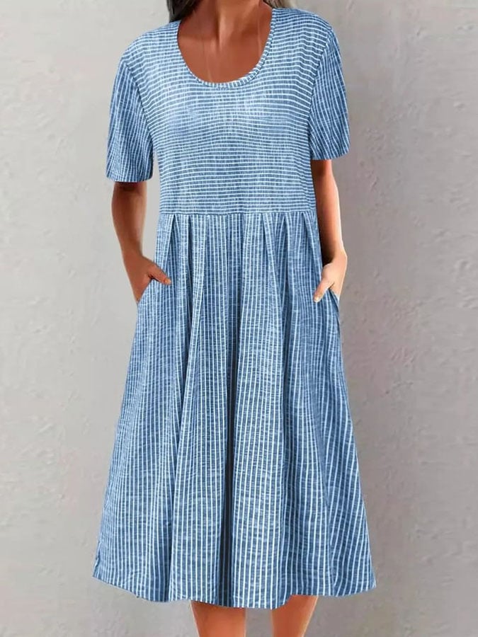 Women's Casual Round Neck Short Sleeve Striped Print Dress