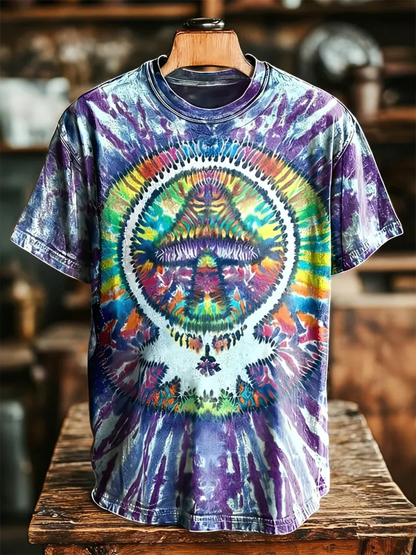 Men's Hippie Psychedelic Mushroom Tie-Dye Print Casual T-Shirt