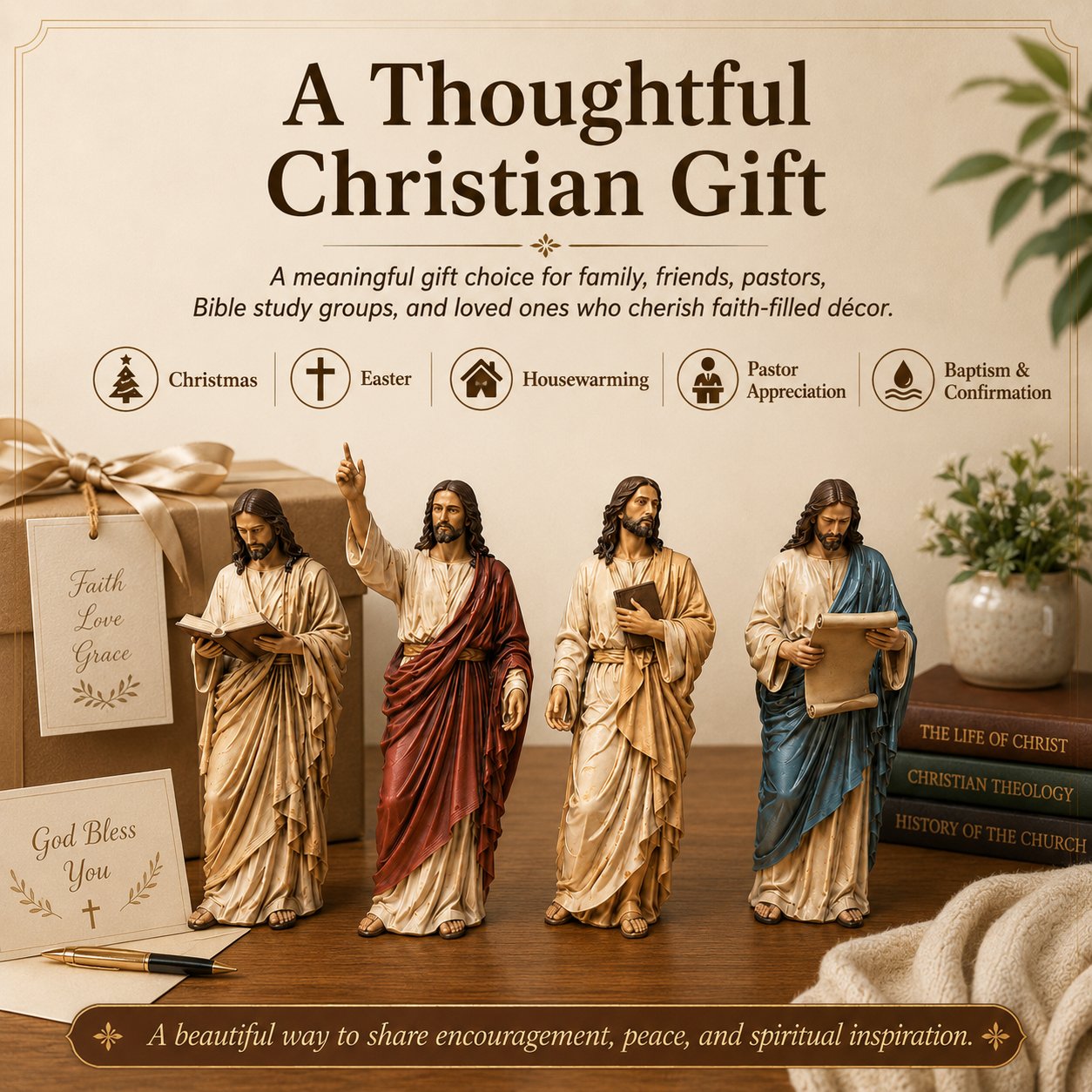 ✝️Jesus Figurine Bookshelf Decor Set🙏Sacred Companions for Your Daily Walk of Faith📚