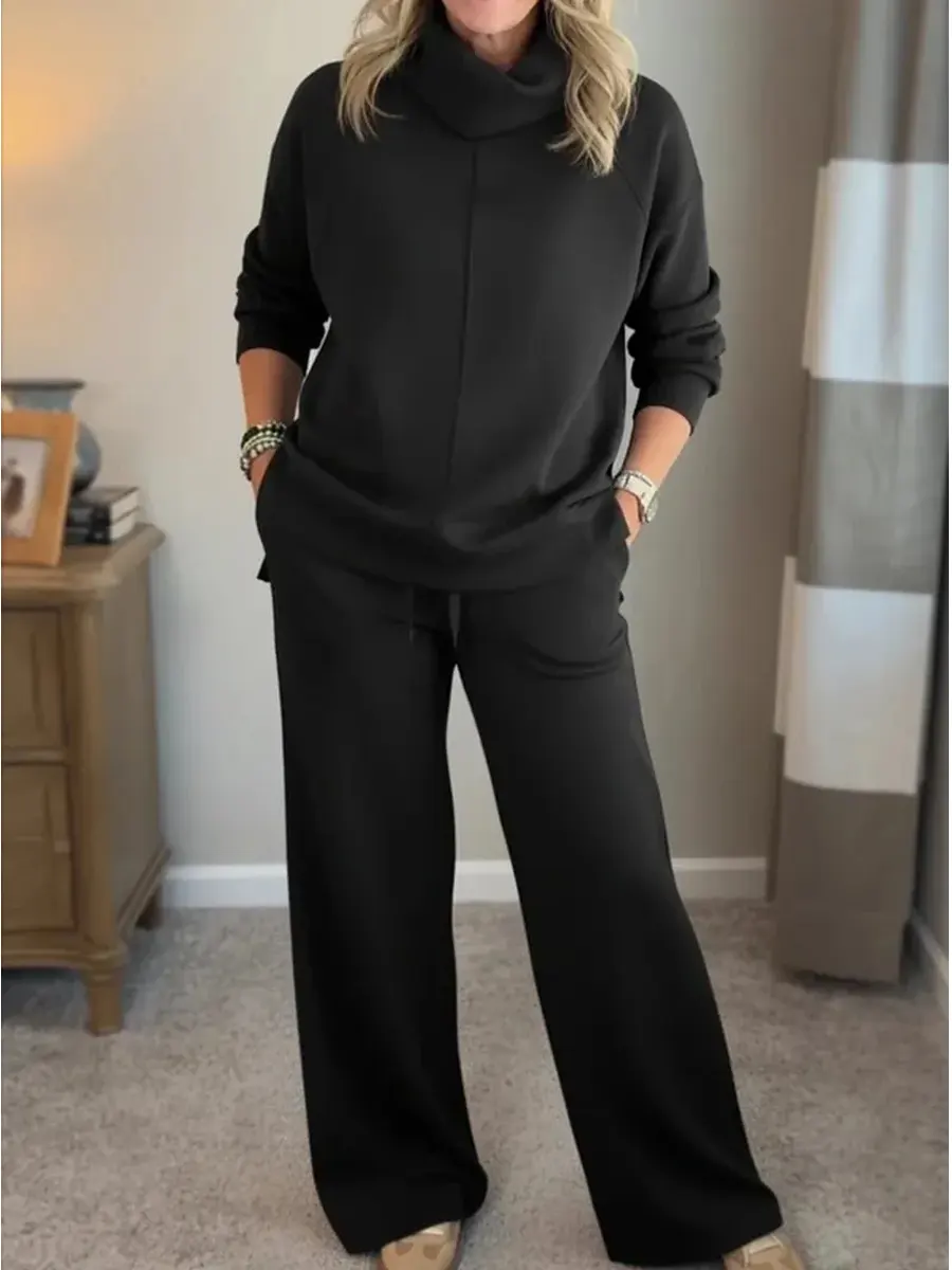 Women's Casual Turtleneck Sweatshirt And Pants Two-piece Set
