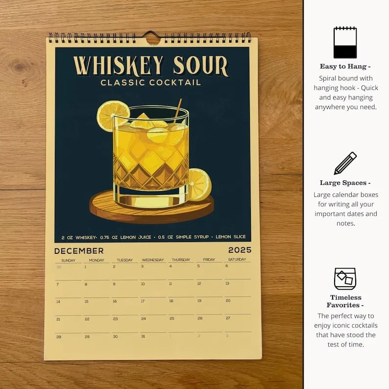 2025 Cocktail Art Wall Calendar