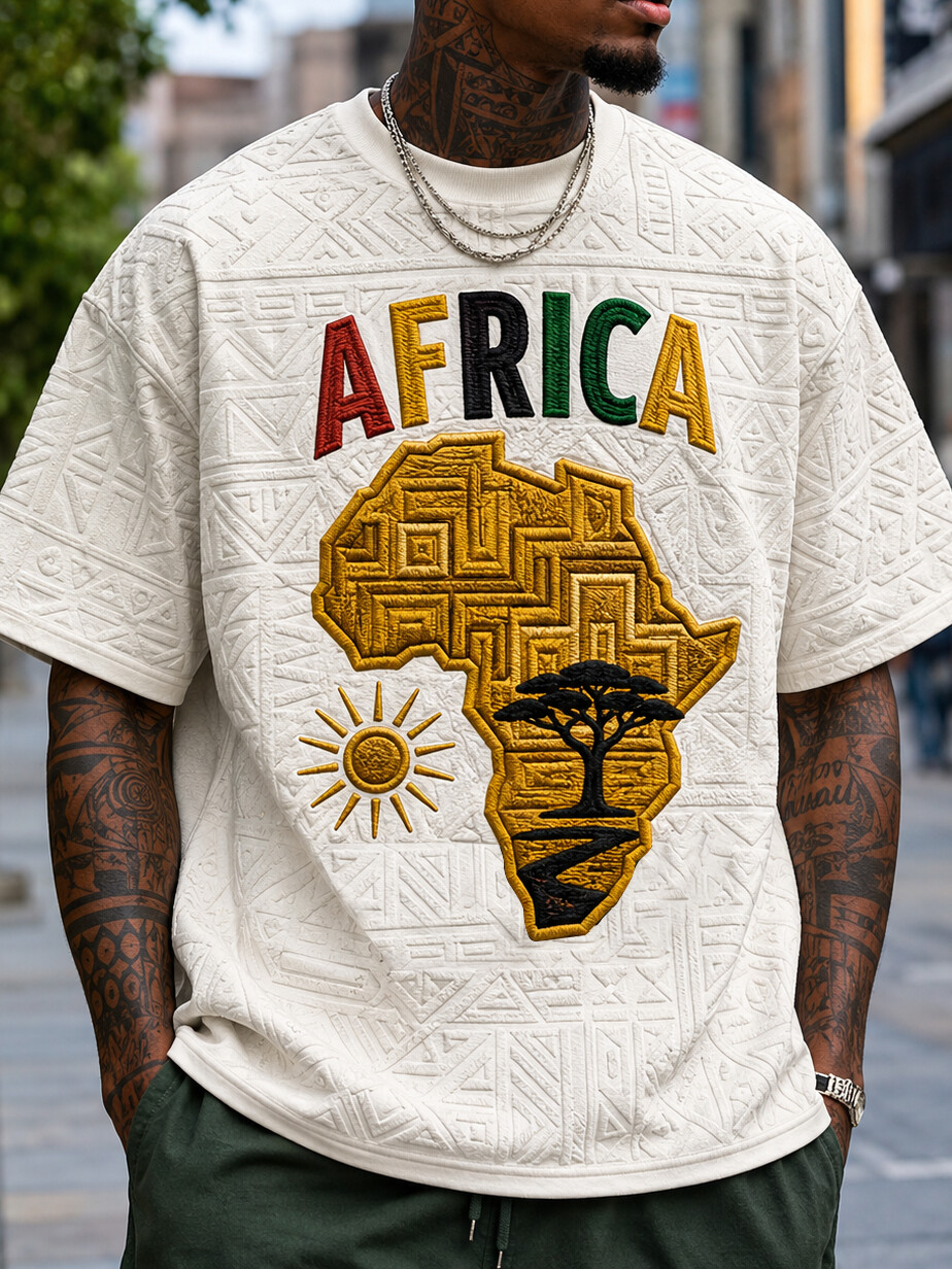 Men's Africa Continent Baobab Tree Sun Art Print T-Shirt