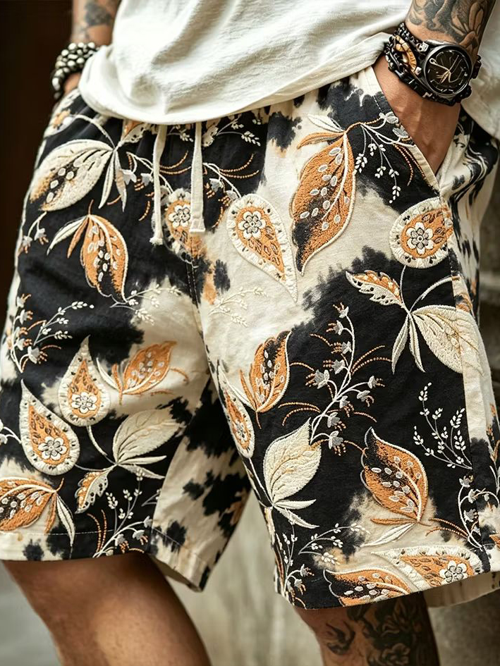 Men's Tie-Dye Floral Japanese Print Casual Shorts