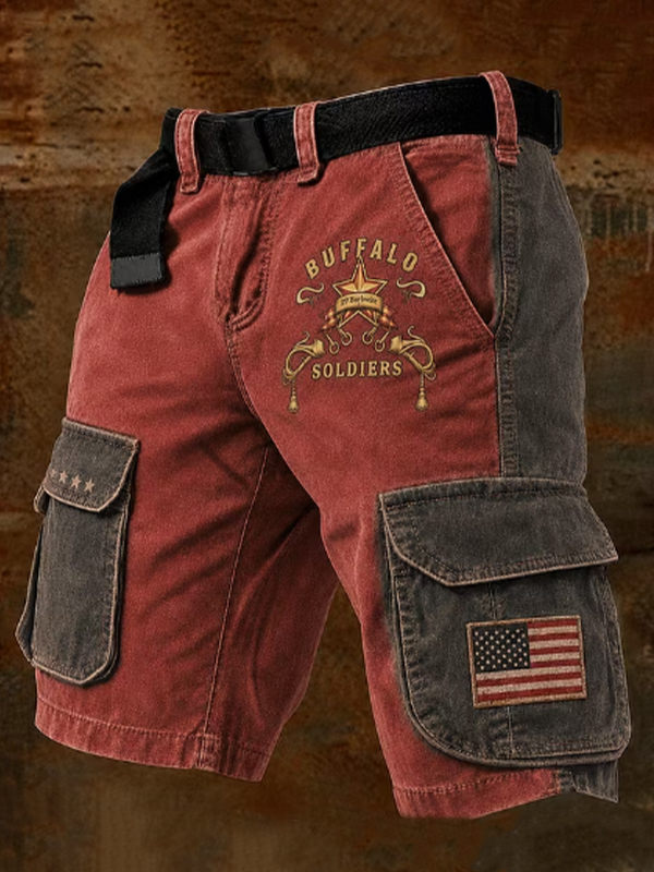 Men's Buffalo Soldiers Ethnic Patchwork Print Cargo Shorts