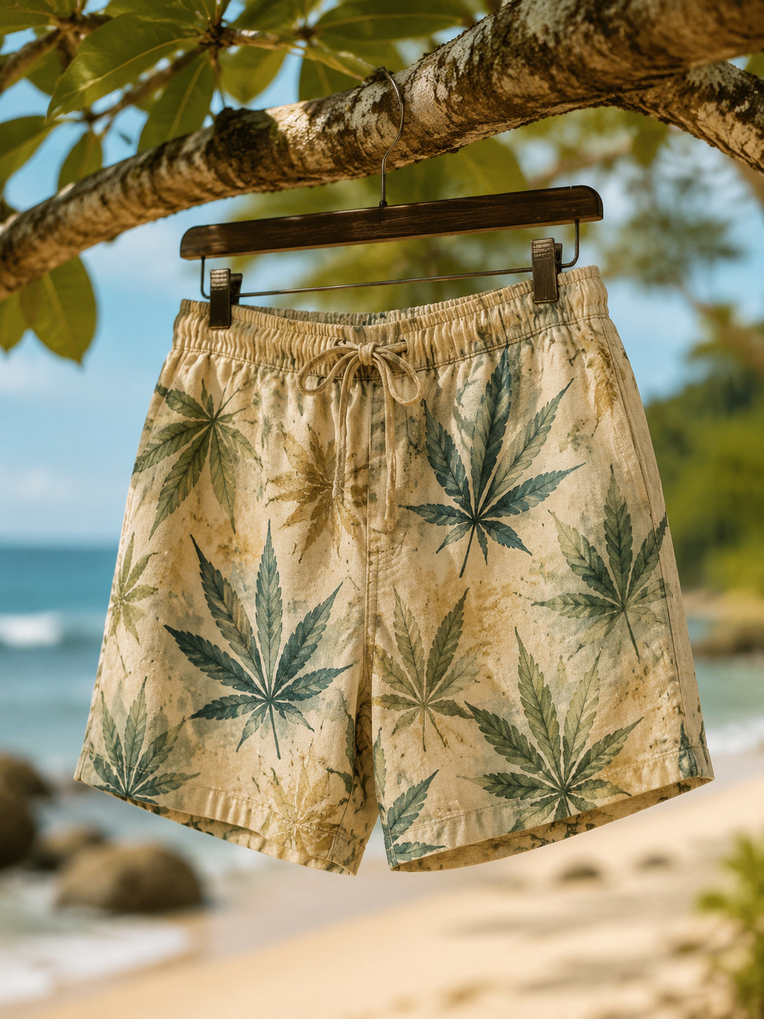 Men's Cannabis Leaves Print Casual Shorts