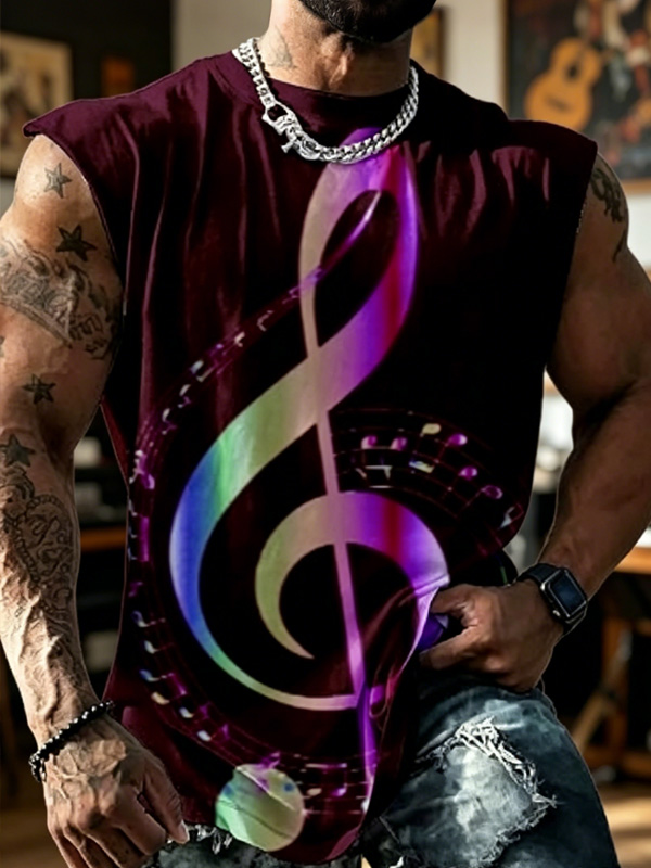 Men's Colorful Treble Clef Music Note Art Print Tank Top