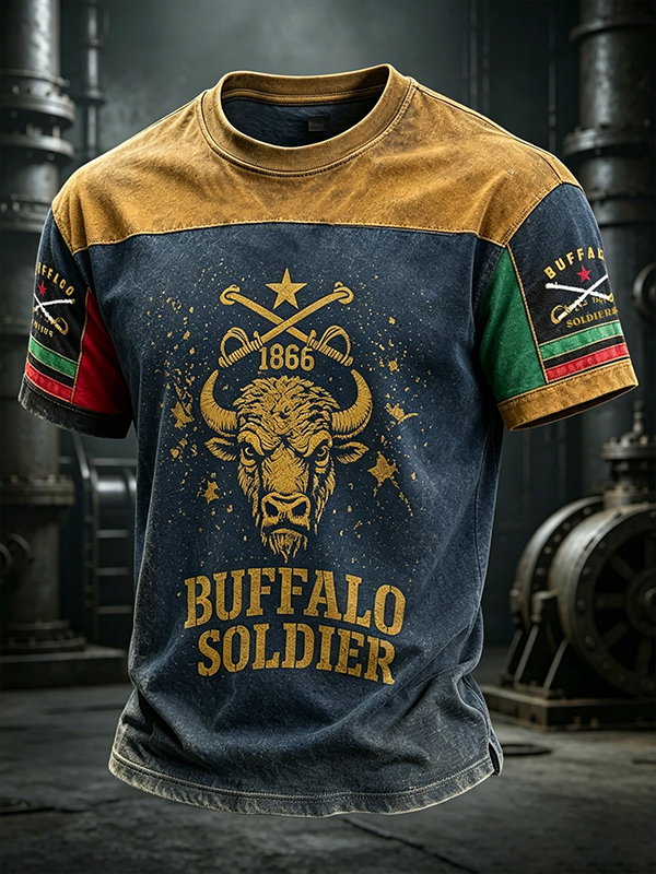Men''s Vintage 1866 Buffalo Soldiers Print Casual T Shirt