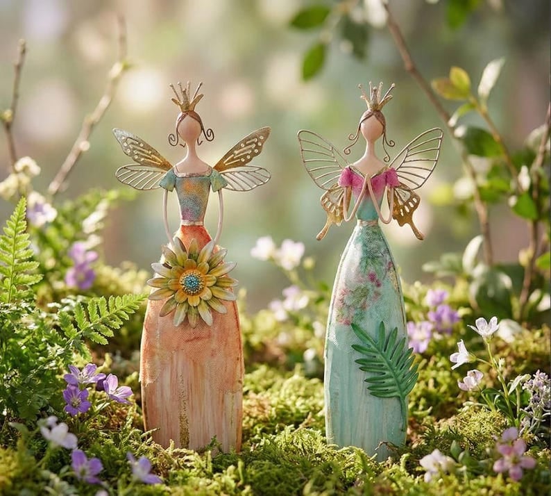 Whimsical Fairy Garden Metal Statues – Enchanted Angel Decor
