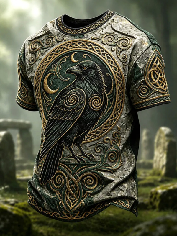 Men's Celtic Raven Knotwork Moon Print T-Shirt