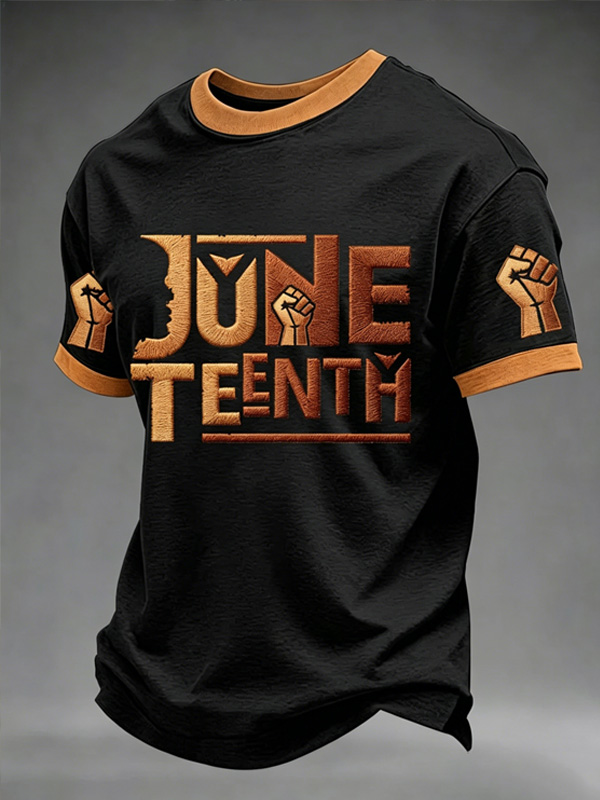 Men's Juneteenth Black Fist Faded Ringer Art Print T-Shirt