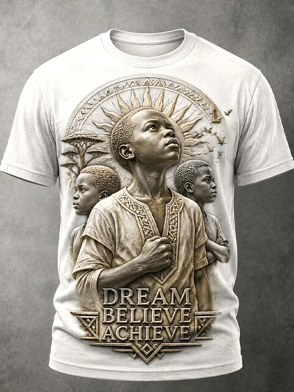 Men's Proud Black Boy Dream Believe Achieve Art Print T-Shirt
