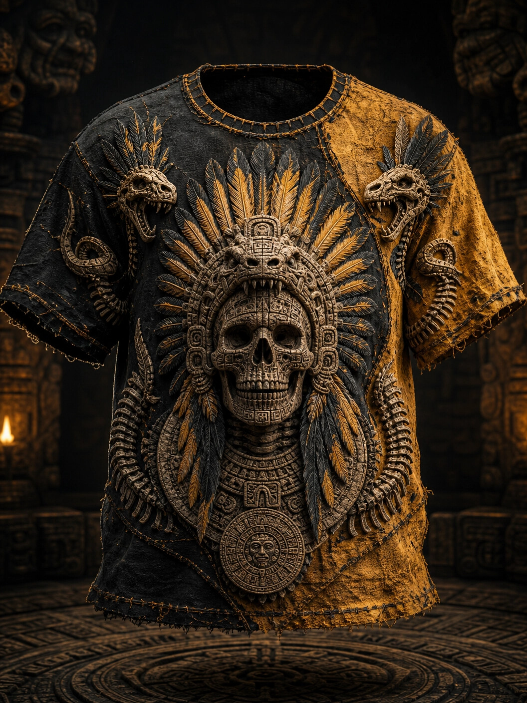 Men's Dark Art Tribal Leader Skull Print Casual T-Shirt