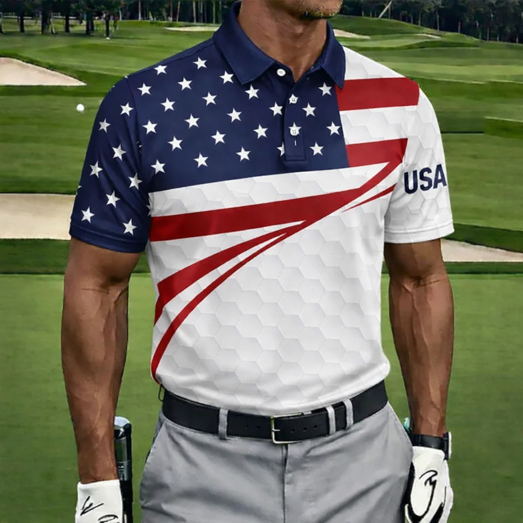 Men's USA Patriotic Golf Polo Shirt | Moisture Wicking American Flag Performance Golf Apparel