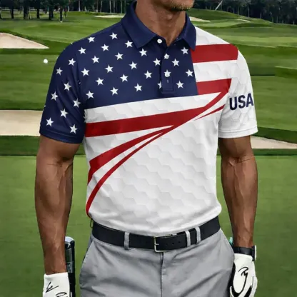 Men's USA Patriotic Golf Polo Shirt | Moisture Wicking American Flag Performance Golf Apparel