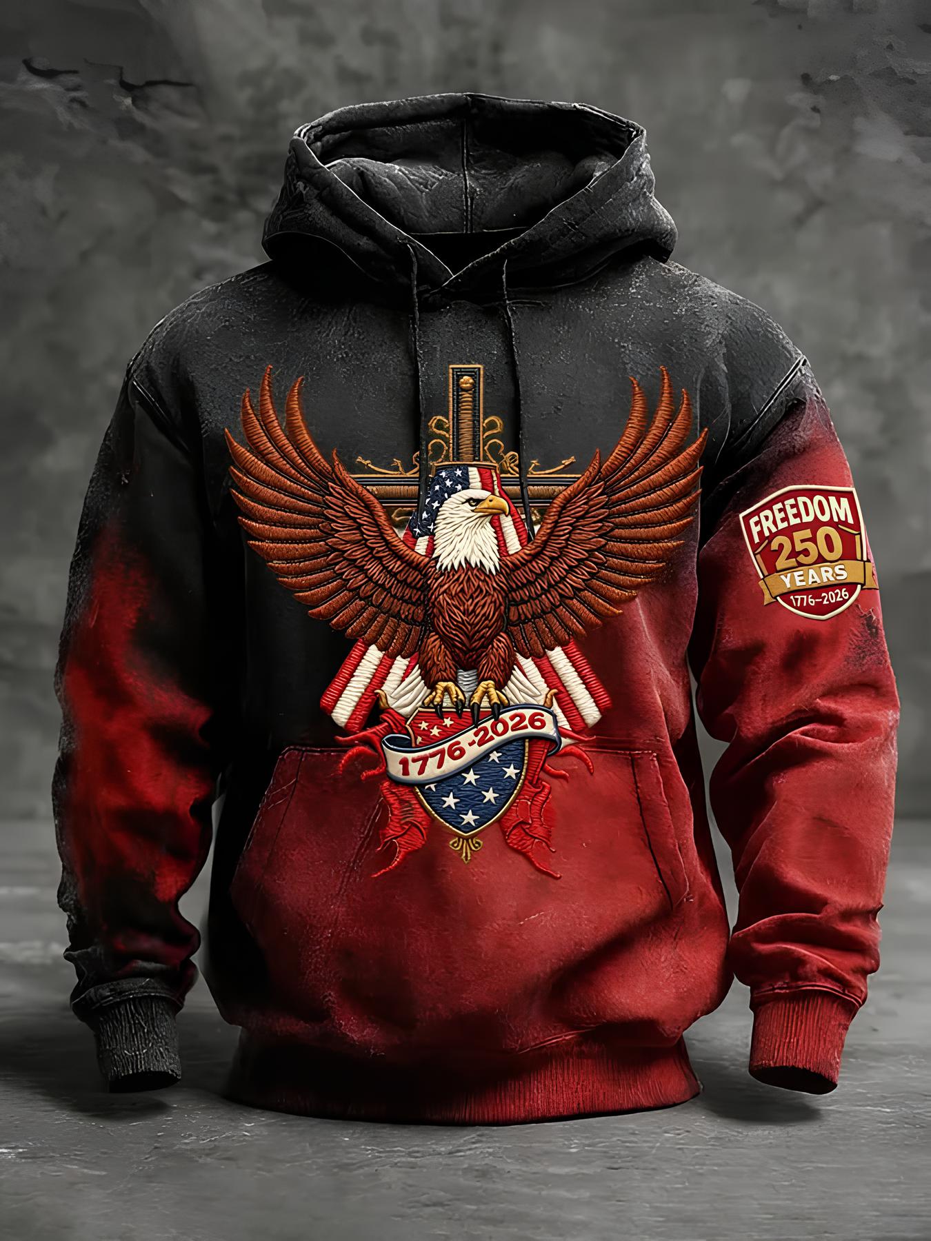 Men's Freedom 250 Years 1776-2026 Eagle Colorblock Art Print Pocket Hoodie