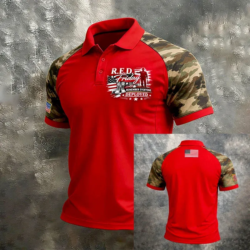 R.E.D. Friday Remember Everyone Deployed Men's Camo Polo Shirt | Patriotic Military Support Tee