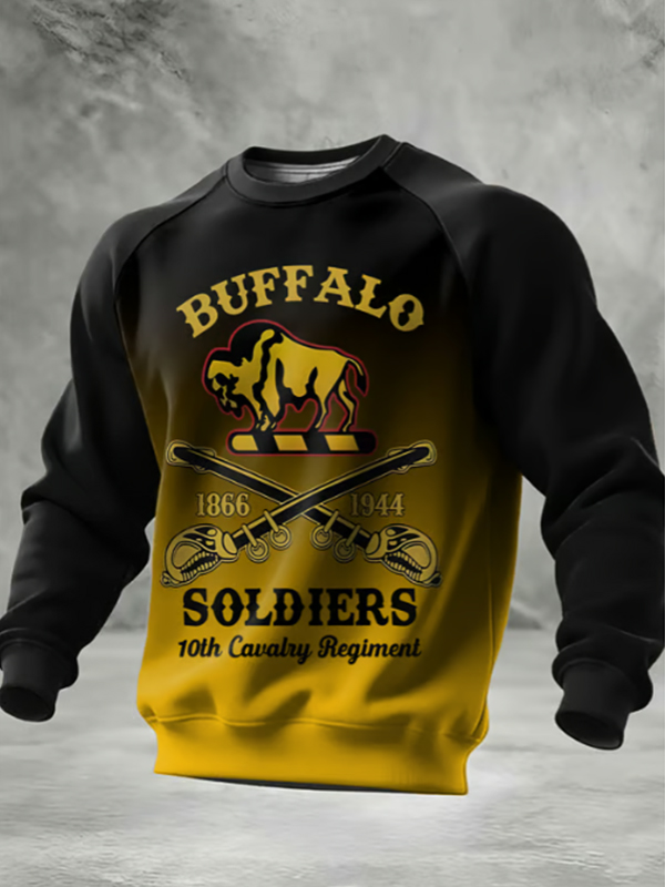 Men's Retro Buffalo Soldiers Gradient Art Print Casual Sweatshirt
